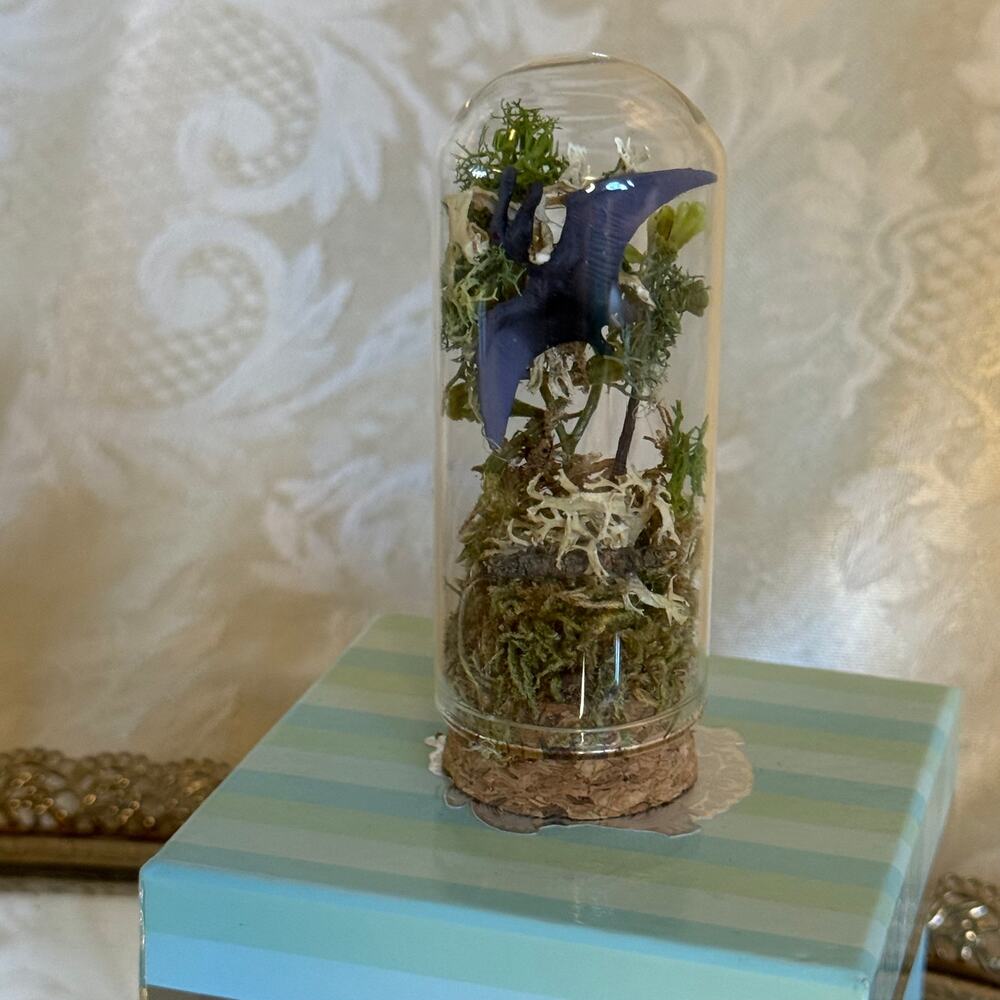 Mini Pterodactyl Terrarium Glass Cloche Dinosaur Diorama Decor